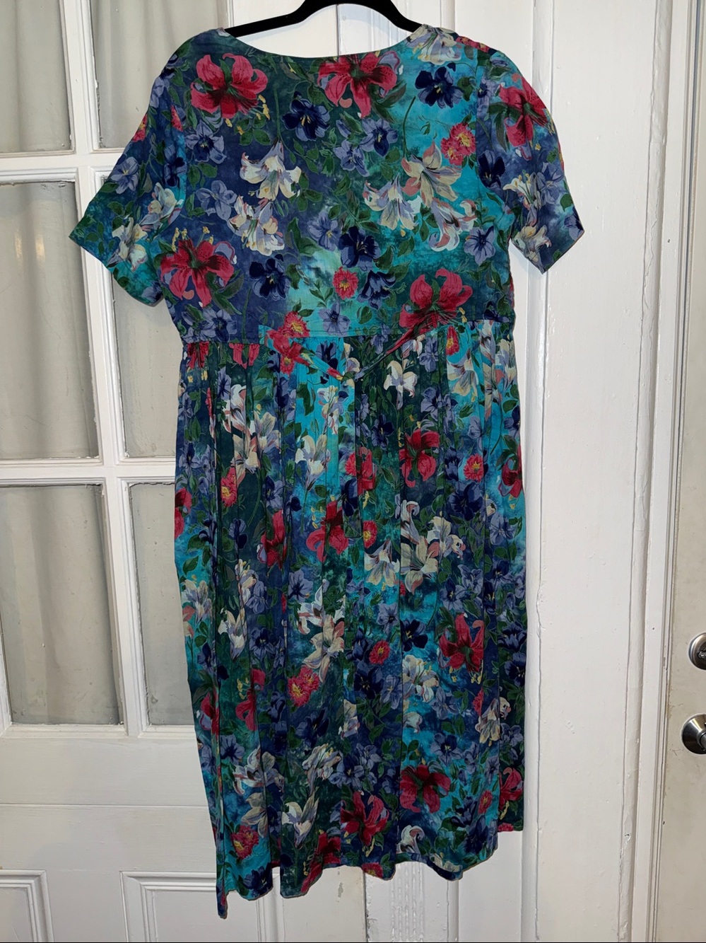 LA Cera Floral Button-Front 90’s Cottagecore Dress in Teal Multicolor SZ M - Picture 2 of 5